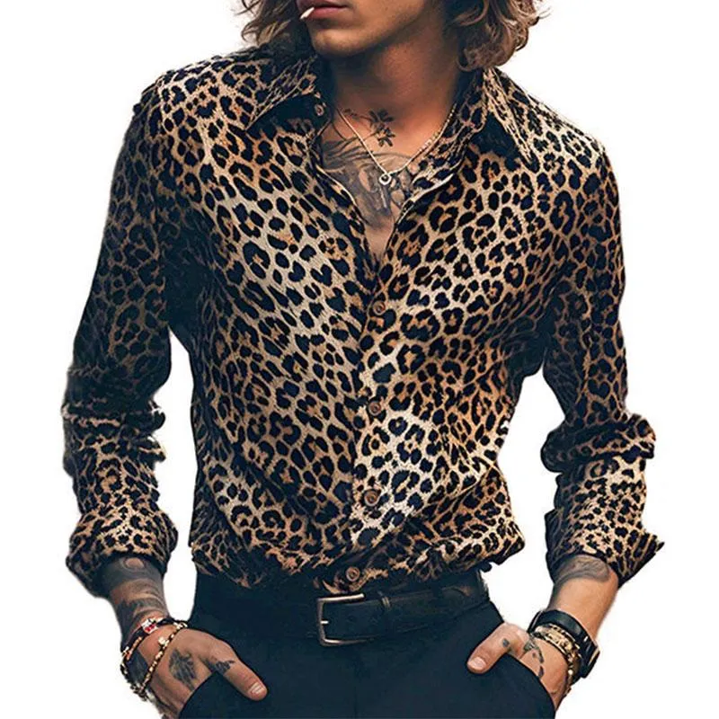 Men's Vintage Leopard Print Lapel Long Sleeve Shirt 18738107M sold by Manly