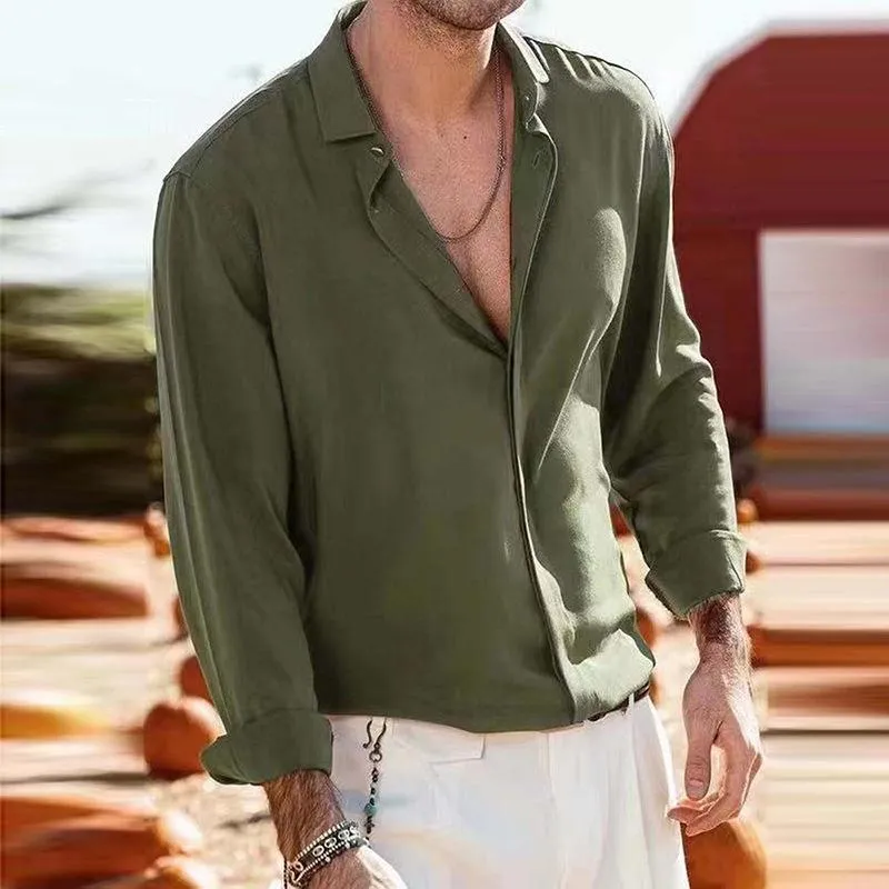 Men's Solid Lapel Long Sleeve Casual Shirt 74127512Z sold by Manly product image thumbnail 2