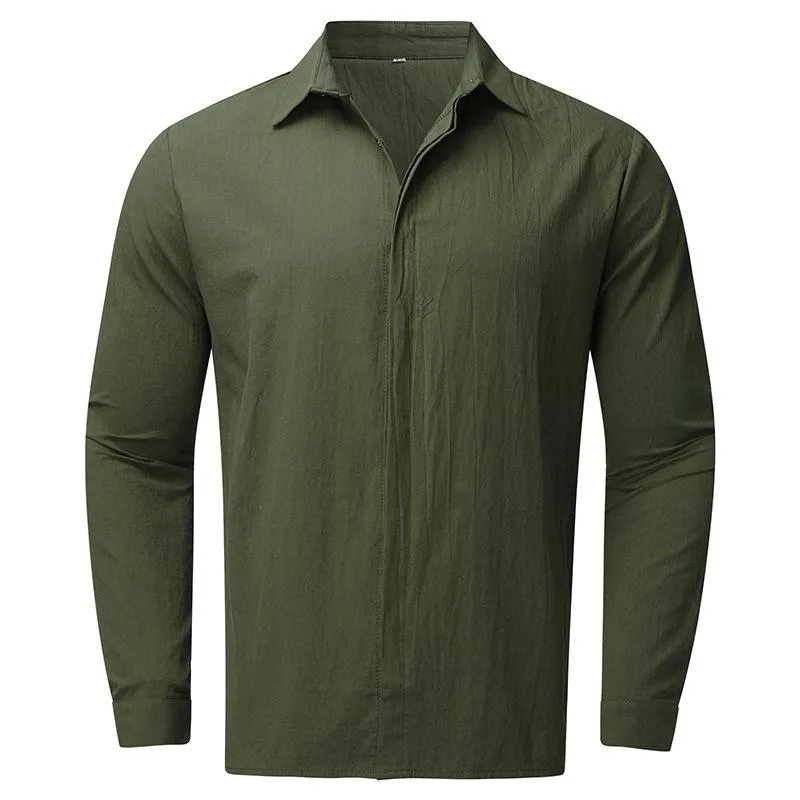 Men's Solid Lapel Long Sleeve Casual Shirt 74127512Z sold by Manly product image thumbnail 4