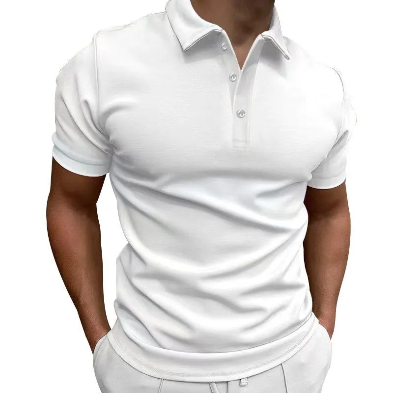 Men's Solid Slim Lapel Short Sleeve Casual Polo Shirt 37773773Z sold by Manly