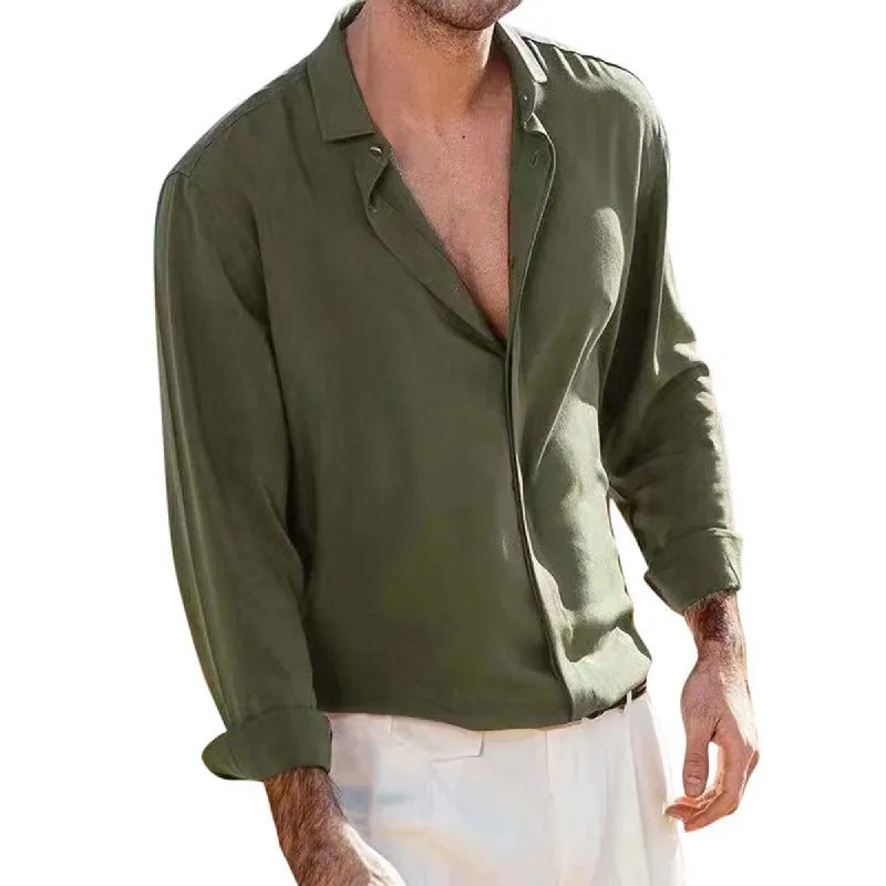 Men's Solid Lapel Long Sleeve Casual Shirt 74127512Z sold by Manly