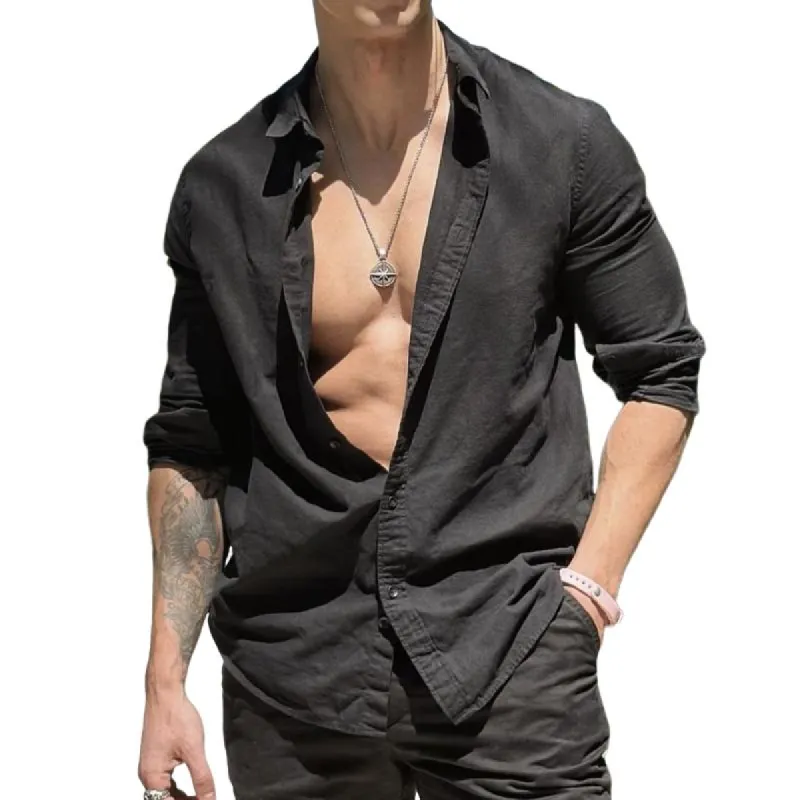 Men's Casual Retro Lapel Long Sleeve Shirt 44135896TO sold by Manly