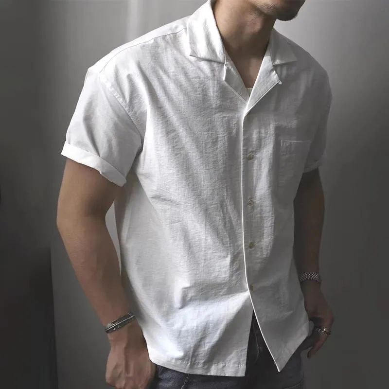 Men's Solid Color Cuban Collar Short Sleeve Casual Shirt 84238004Z sold by Manly product image thumbnail 2