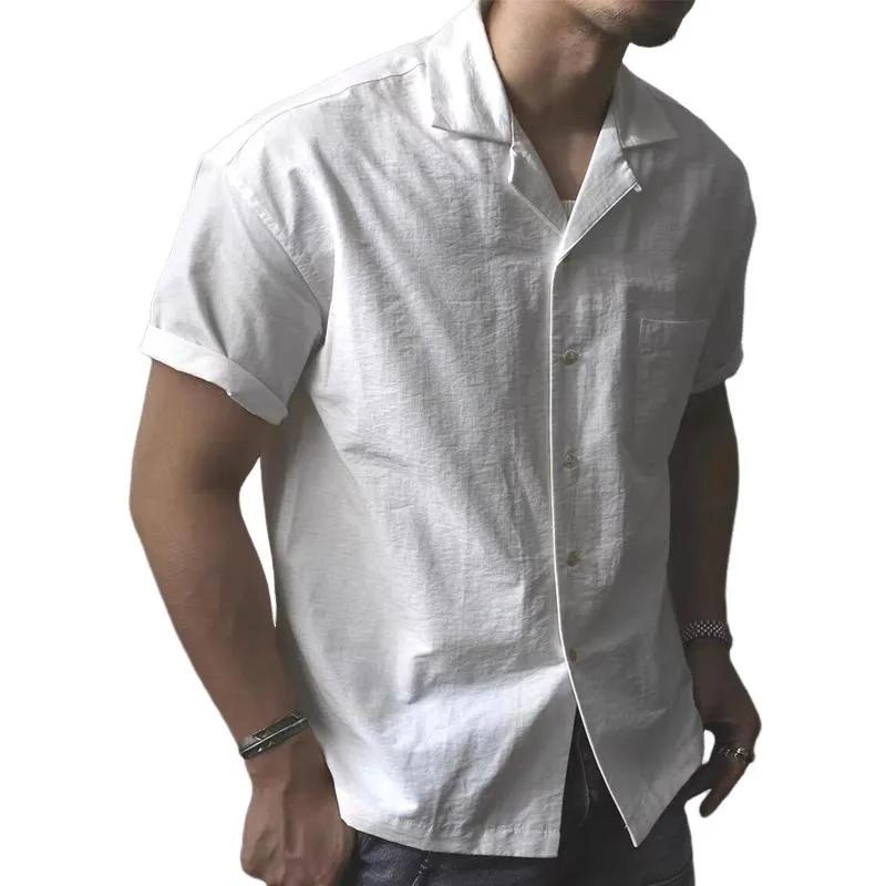 Men's Solid Color Cuban Collar Short Sleeve Casual Shirt 84238004Z sold by Manly