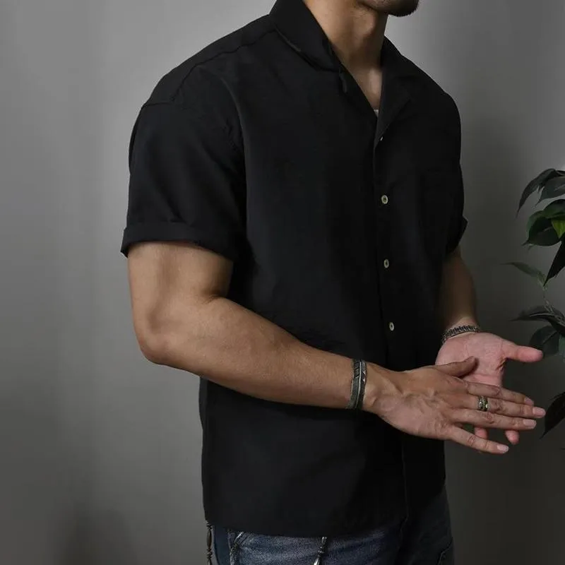 Men's Solid Color Cuban Collar Short Sleeve Casual Shirt 84238004Z sold by Manly product image thumbnail 5