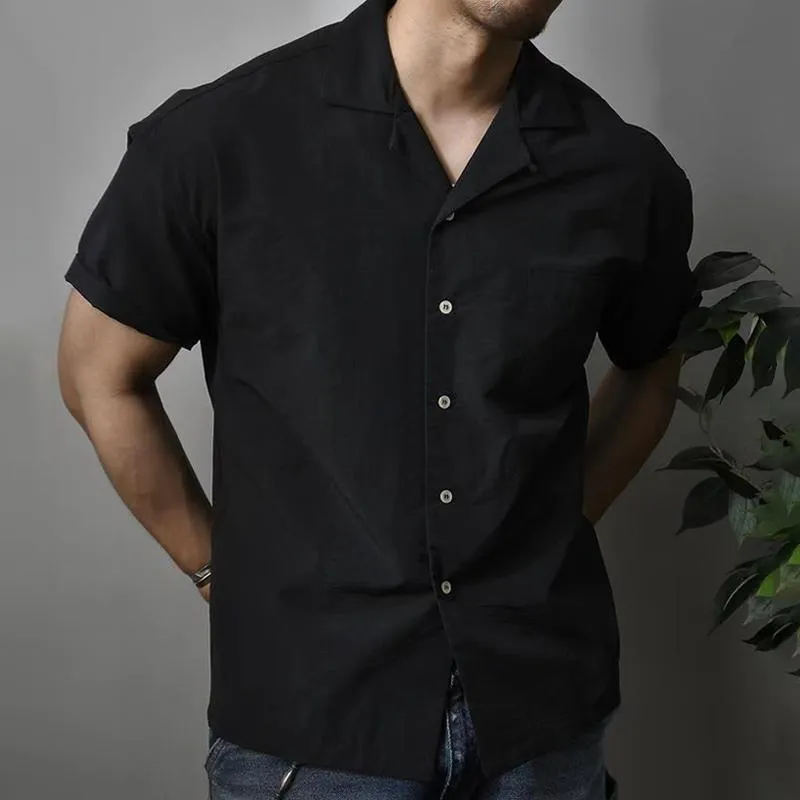 Men's Solid Color Cuban Collar Short Sleeve Casual Shirt 84238004Z sold by Manly product image thumbnail 4