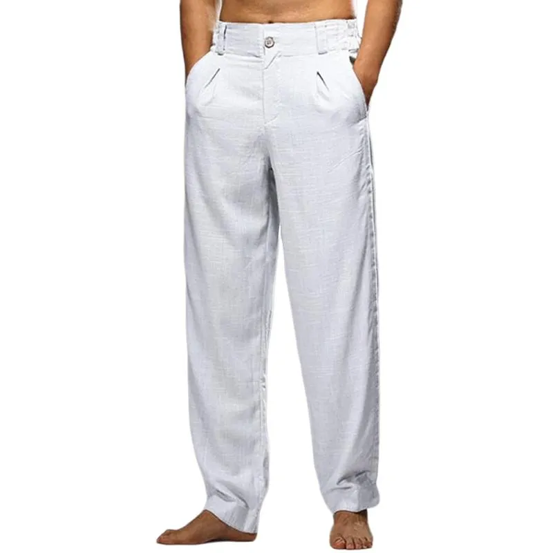 Men's Solid Color Cotton And Linen Straight Casual Pants 50104064Z sold by Manly
