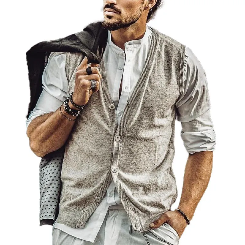 Men's Knitted V Neck Single Breasted Vest 43486136X sold by Manly