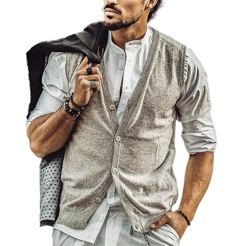 Men's Knitted V Neck Single Breasted Vest 43486136X sold by Manly