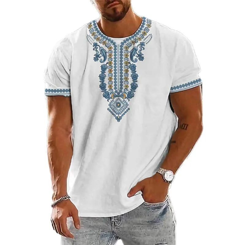 Men's Retro Print Casual Loose Printed Short Sleeve T-Shirt 87357758X made by Manly