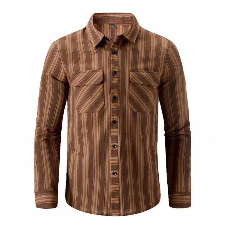 Men's Casual Stripe Print Lapel Long Sleeve Shirt 08232222X sold by Manly product image thumbnail 3