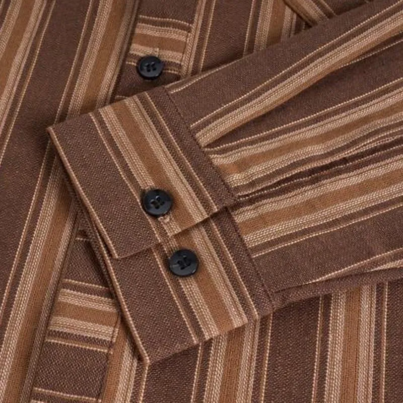 Men's Casual Stripe Print Lapel Long Sleeve Shirt 08232222X sold by Manly product image thumbnail 5