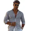 Men's Resort Striped Printed Cotton and Linen Long-sleeved Shirt 55370935X sold by Manly
