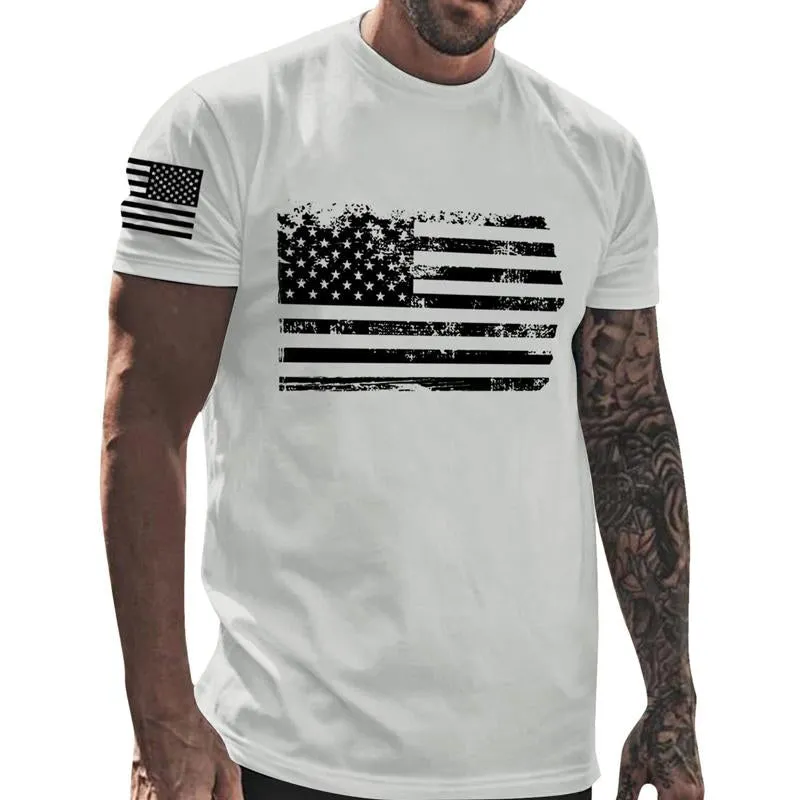 Men's Independence Day Crew Neck American Flag Print Top T-Shirt 32249480X sold by Manly