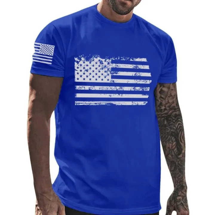 Men's Independence Day Crew Neck American Flag Print Top T-Shirt 32249480X sold by Manly product image thumbnail 4