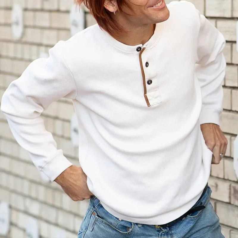 Men's Casual Henley Collar Solid Color Sweat Absorbing Breathable Long Sleeve T-Shirt 06455112M sold by Manly product image thumbnail 3