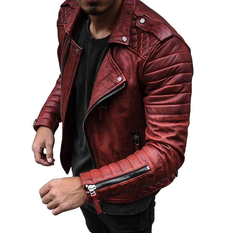 Men's Vintage Slim Lapel Windproof Zipper Motorcycle Padded Jacket 61844791M sold by Manly product image thumbnail 2
