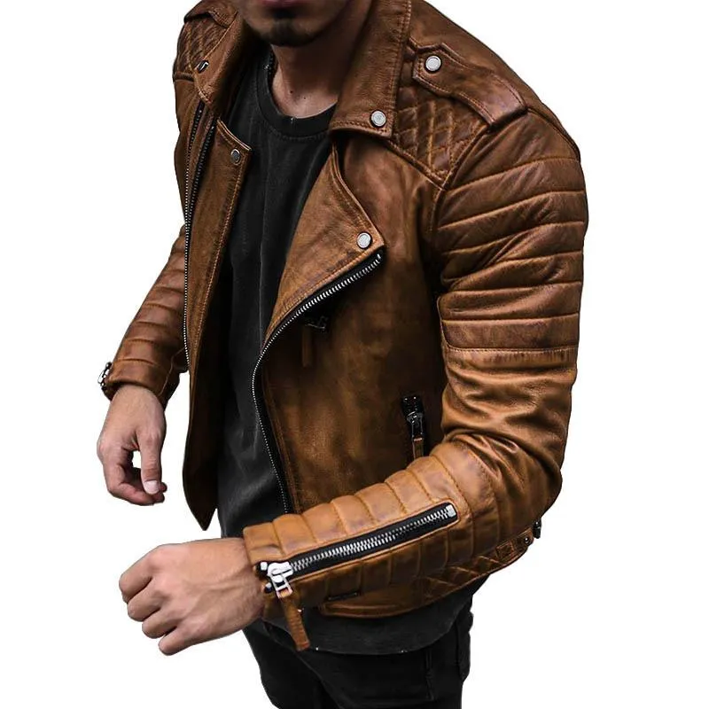 Men's Vintage Slim Lapel Windproof Zipper Motorcycle Padded Jacket 61844791M sold by Manly