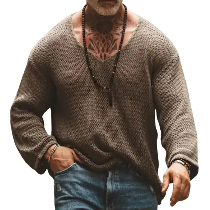 Men's Retro Casual Hollow V-Neck Sweater 07924216TO sold by Manly