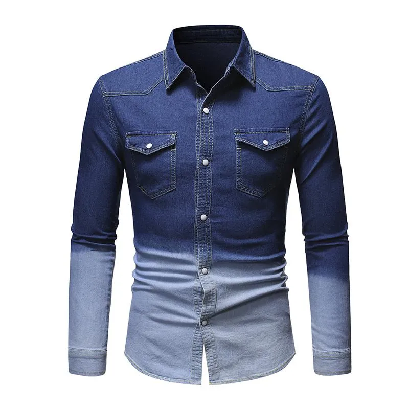 Men's Casual Lapel Gradient Denim Long Sleeve Shirt 00626509M sold by Manly product image thumbnail 2