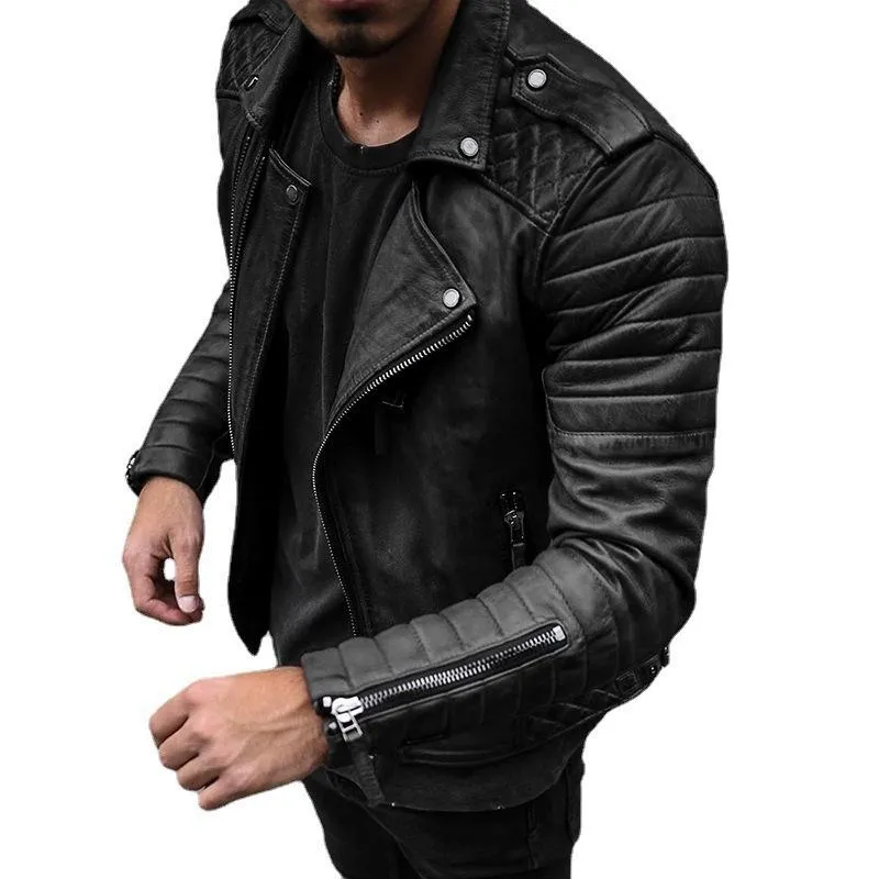 Men's Vintage Slim Lapel Windproof Zipper Motorcycle Padded Jacket 61844791M sold by Manly product image thumbnail 3