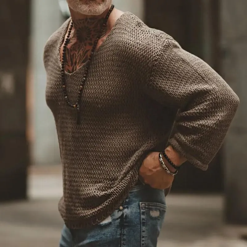 Men's Retro Casual Hollow V-Neck Sweater 07924216TO sold by Manly product image thumbnail 3