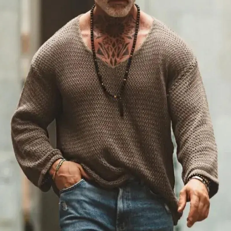 Men's Retro Casual Hollow V-Neck Sweater 07924216TO sold by Manly product image thumbnail 2