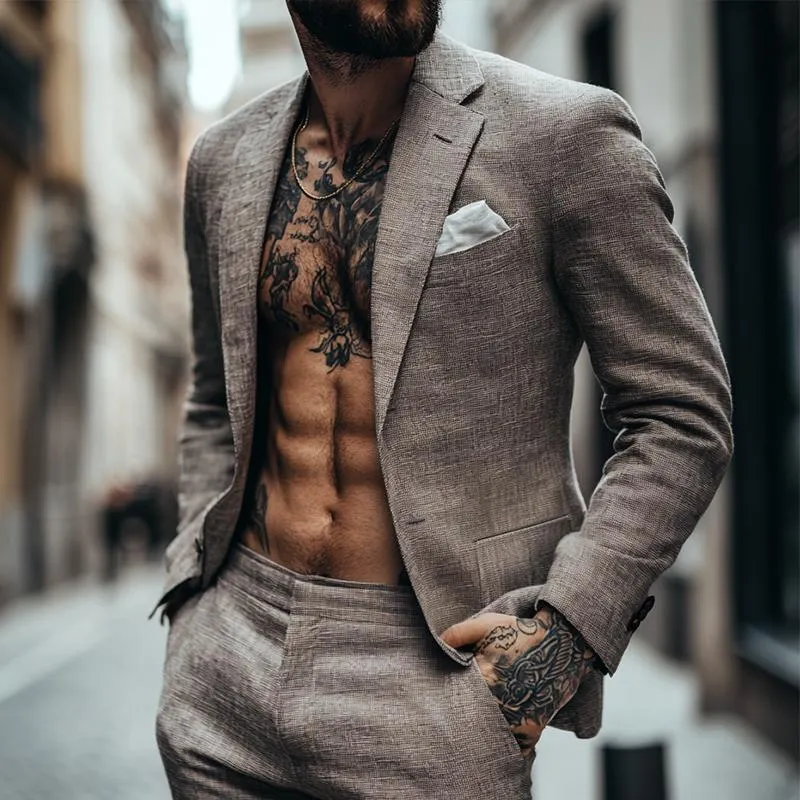 Men's Vintage Casual Cotton and Linen Blazer 57845418TO sold by Manly product image thumbnail 2