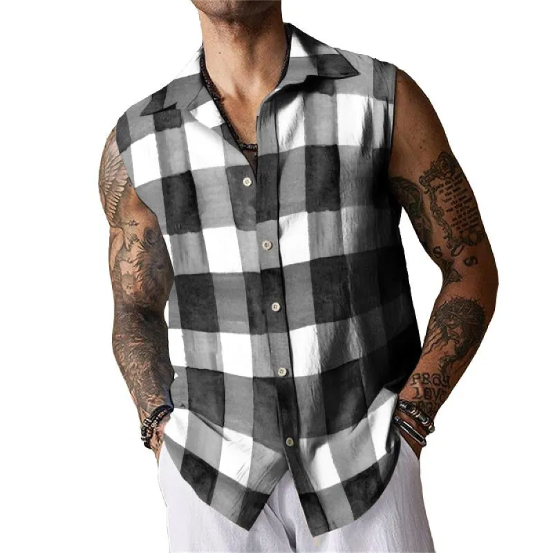 Men's Retro Casual Plaid Sleeveless Shirt Tank Top 53554773TO sold by Manly