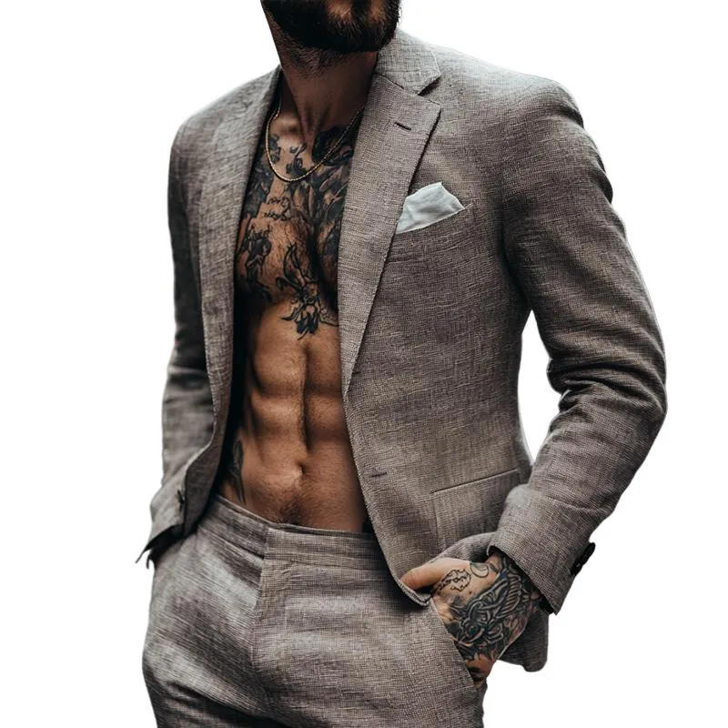 Men's Vintage Casual Cotton and Linen Blazer 57845418TO sold by Manly