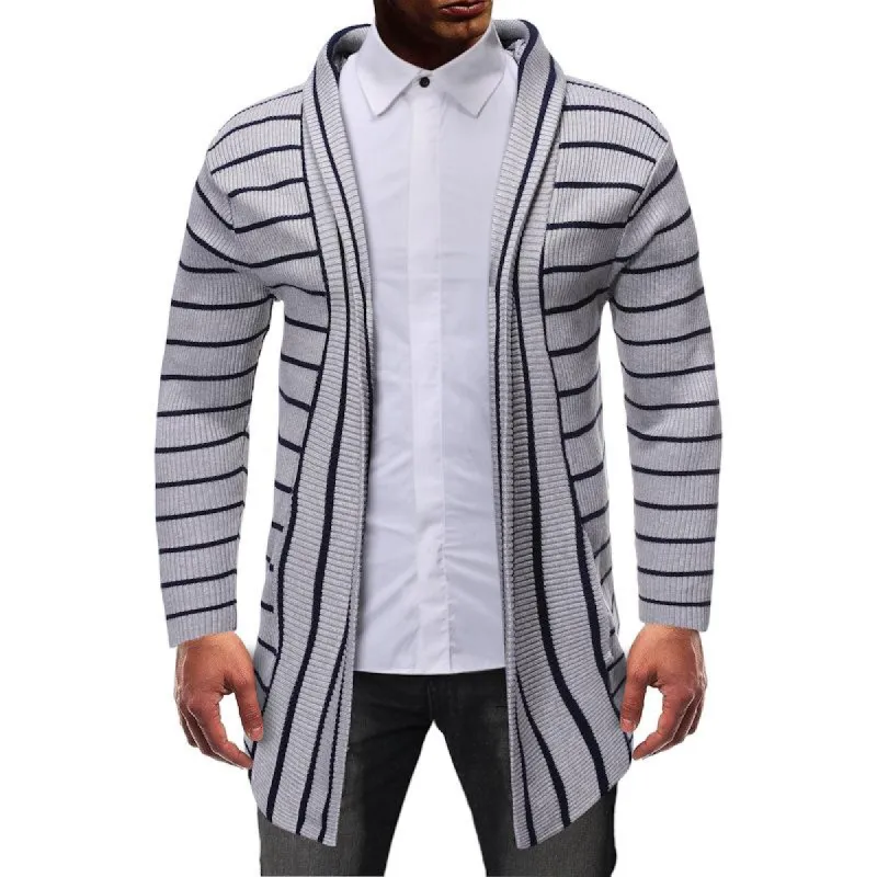 Men's Colorblock Striped Mid Length Hooded Cardigan 52461178X sold by Manly
