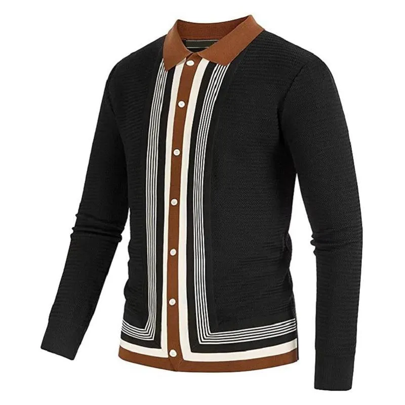 Men's Long Sleeve Striped Knit Cardigan Jacket 81152449X sold by Manly product image thumbnail 3