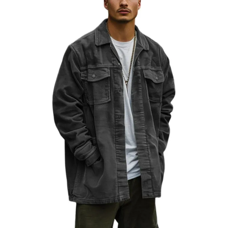 Men's Vintage Corduroy Washed Lapel Loose Mid-Length Work Jacket 11277844M sold by Manly