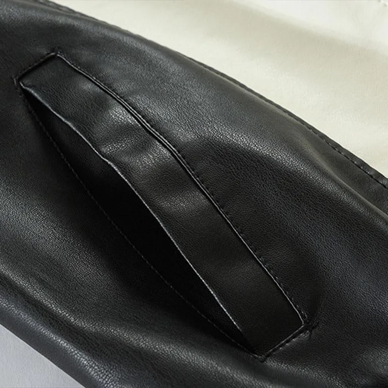 Men's Stylish Colorblock Pathcwork Lapel Leather Motorcycle Jacket 84370903M sold by Manly product image thumbnail 4