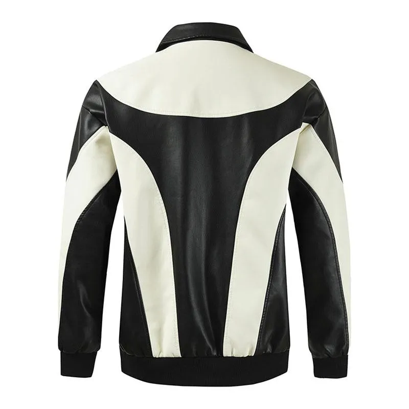 Men's Stylish Colorblock Pathcwork Lapel Leather Motorcycle Jacket 84370903M sold by Manly product image thumbnail 3