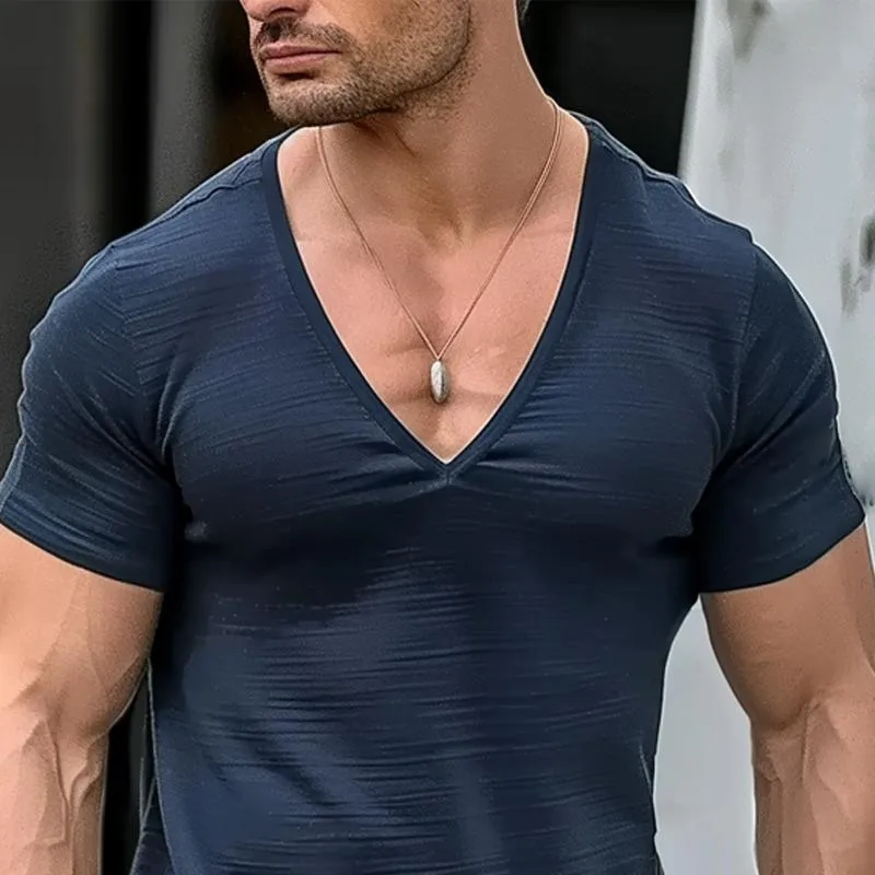 Men's Solid Color V-Neck Slim Fit Short-Sleeved T-Shirt 89531803Y sold by Manly product image thumbnail 2