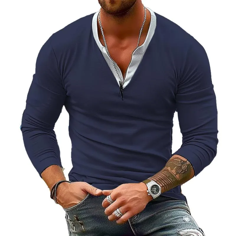 Men's Double V Neck Casual Long Sleeve T-Shirt 94987982X sold by Manly