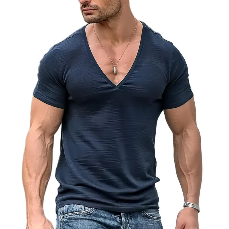 Men's Solid Color V-Neck Slim Fit Short-Sleeved T-Shirt 89531803Y sold by Manly