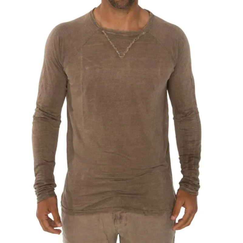 Men's Retro Casual Round Neck Raw Edge Long Sleeve T-Shirt 01913955TO sold by Manly