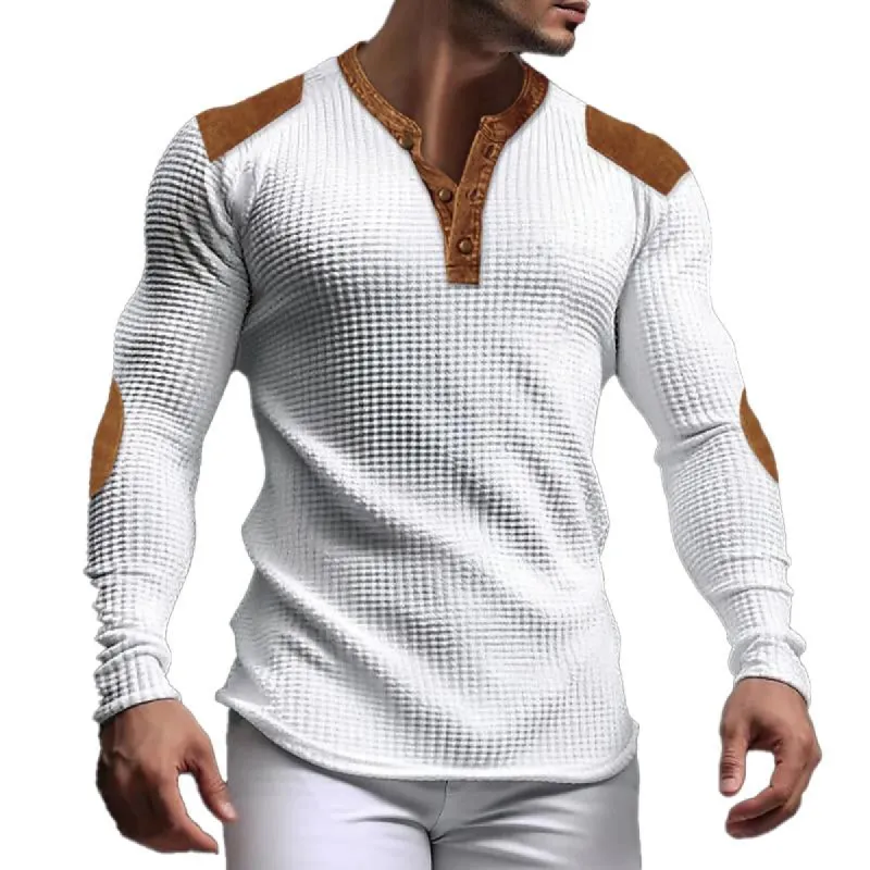 Men's Casual Colorblock Waffle Henley Neck Long Sleeve T-Shirt 47730288Y sold by Manly