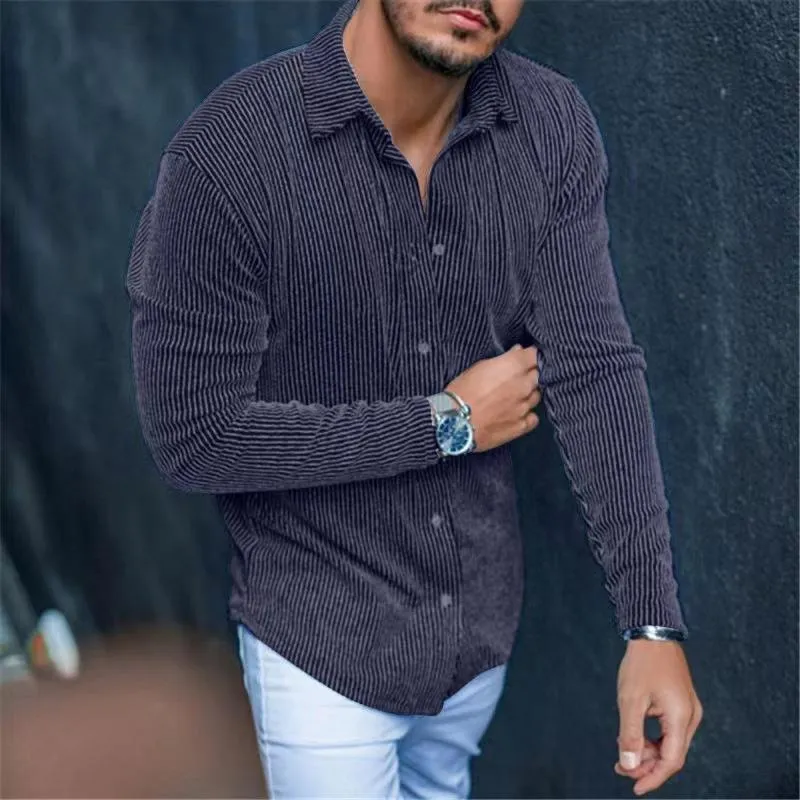 Men's Casual Striped Slim Lapel Long Sleeve Loose Shirt 22599360M sold by Manly product image thumbnail 4