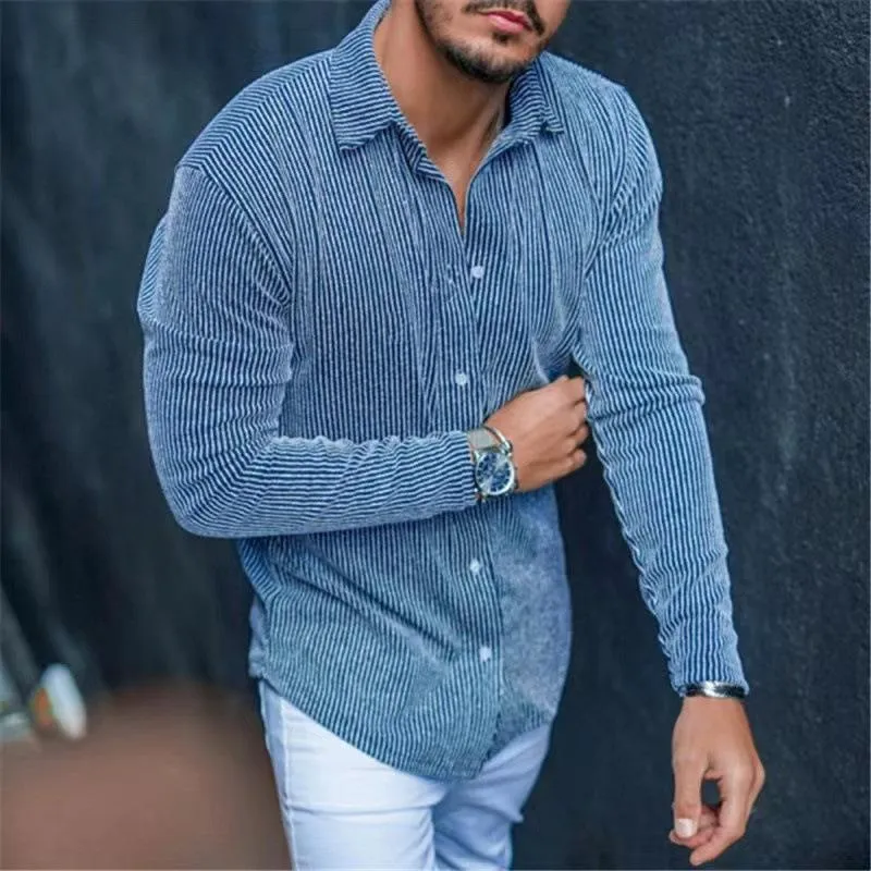 Men's Casual Striped Slim Lapel Long Sleeve Loose Shirt 22599360M sold by Manly product image thumbnail 3