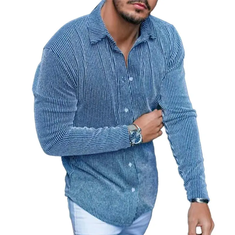 Men's Casual Striped Slim Lapel Long Sleeve Loose Shirt 22599360M sold by Manly