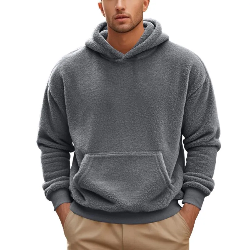 Men's Solid Plush Long Sleeve Loose Fit Hoodie 20256610Z sold by Manly