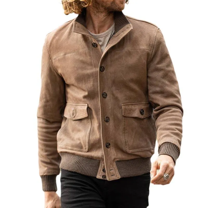 Men's Fashion Suede Solid Color Lapel Single Breasted Casual Jacket 78329819Z sold by Manly