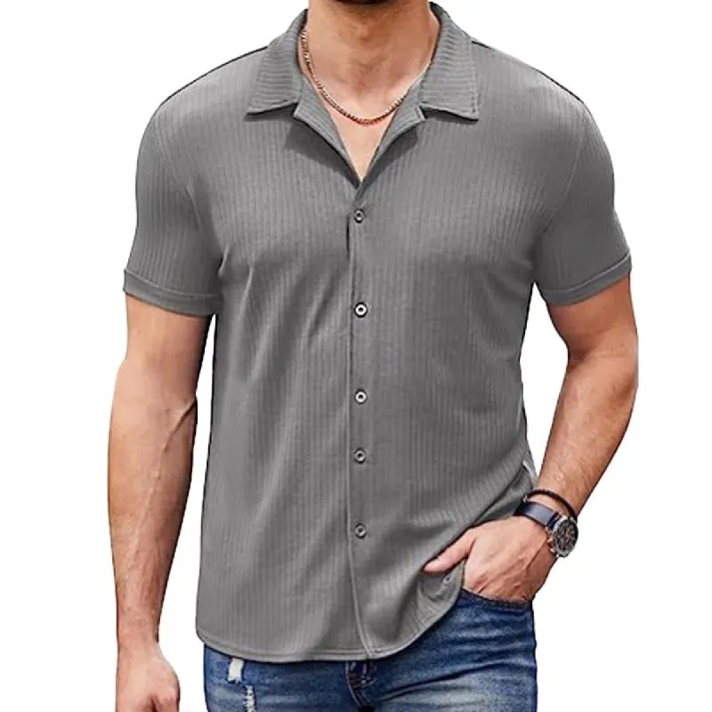 Men's Casual Lapel Solid Color Short Sleeve Shirt 39288410Y sold by Manly