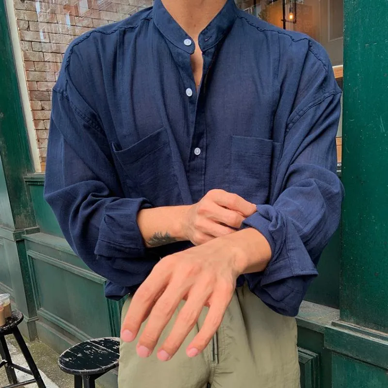 Men's Solid Loose Cotton And Linen Stand Collar Breast Pockets Long Sleeve Shirt 27441290Z sold by Manly product image thumbnail 2