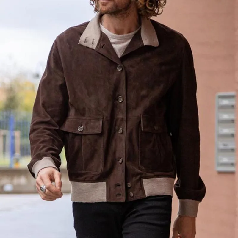 Men's Fashion Suede Solid Color Lapel Single Breasted Casual Jacket 78329819Z sold by Manly product image thumbnail 5