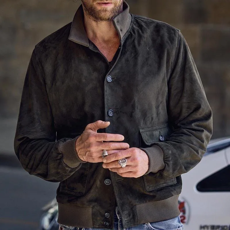 Men's Fashion Suede Solid Color Lapel Single Breasted Casual Jacket 78329819Z sold by Manly product image thumbnail 4