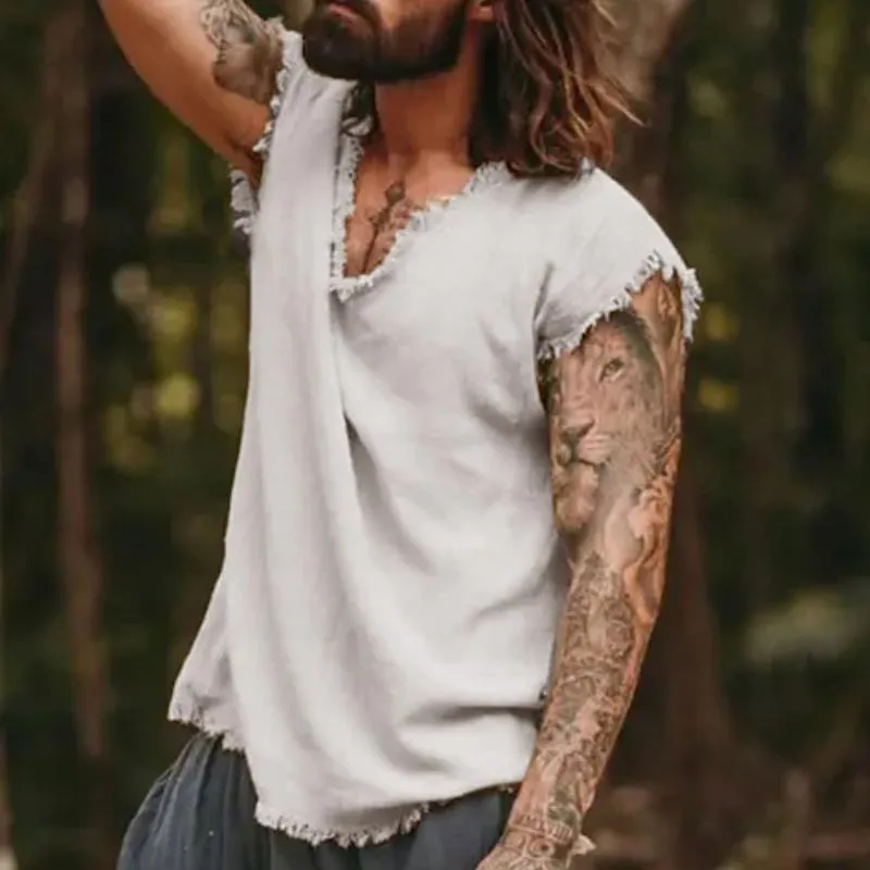 Men's Loose Casual Cotton Frayed Tank Top 37719127Z sold by Manly product image thumbnail 2